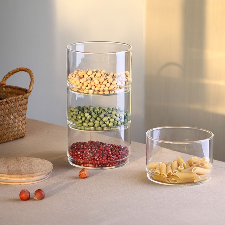 High borosilicate transparent glass storage tank, combined bamboo lid kitchen sealed tank, vacuum tank, handcrafted tea can details Picture