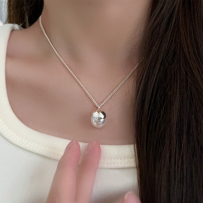 2024 New silver metal round ball snake bone chain round ball pendant necklace, simple sweater chain necklace Specification drawing