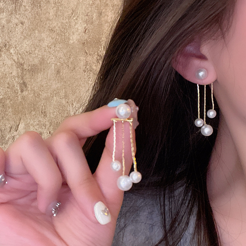 High-end tassel pearl earrings, women's light luxury and fashionable style, long earrings, niche and unique, versatile earrings wholesale details Picture