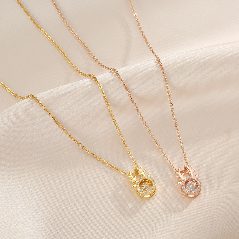 A Deer with You Antler Dynamic necklace for women, Korean Instagram trendy and exquisite zircon pendant, niche design sense collarbone chain full figure