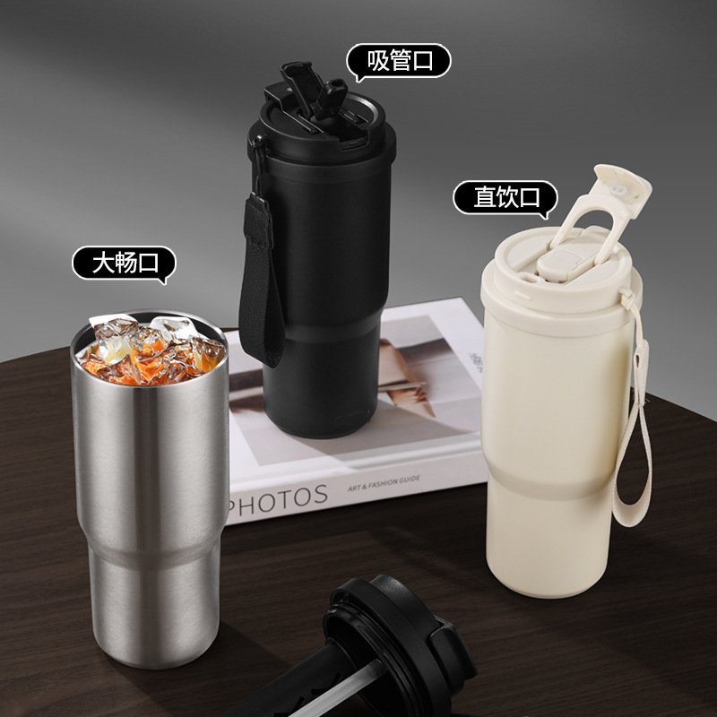 New 6th generation coffee cup, stainless steel car cup, portable rope, straw, cross-border insulated cup details Picture