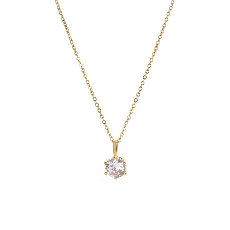 Korean InS-style simple single zircon pendant titanium steel necklace, a niche design for women, versatile and exquisite collarbone chain Item Picture