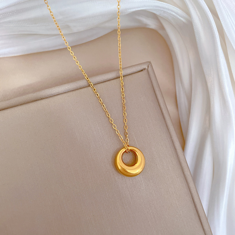 【 All-titanium Steel 】 Smooth circular ring, cold and minimalist style, real gold necklace inside the furnace, female Internet celebrity collarbone chain Specification drawing