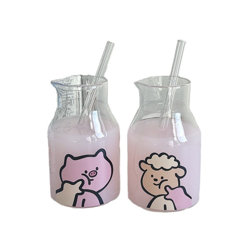 In 2025, ins will offer large-capacity couple glass cups with straws, juice cups, milk cups, coffee cups and fruit drink glass bottles Item Picture