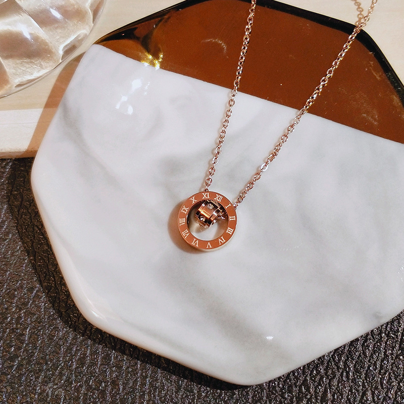 Korean 18k rose gold simple Roman six-diamond necklace, women's titanium steel non-fading trendy collarbone chain wholesale Specification drawing