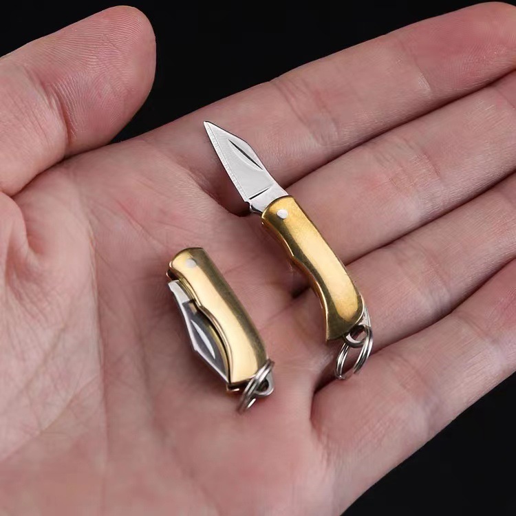 Mini brass folding knife, sharp and exquisite small knife, portable keychain, pendant, pocket knife, self-defense, unpacking packages Application Scenario