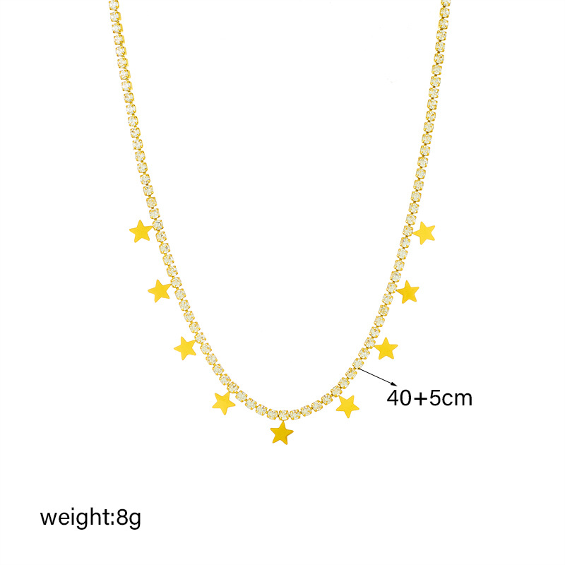European and American fashion cross-border simple square diamond-encrusted smooth five-pointed star pendant chain jewelry titanium steel metal necklace Item Picture