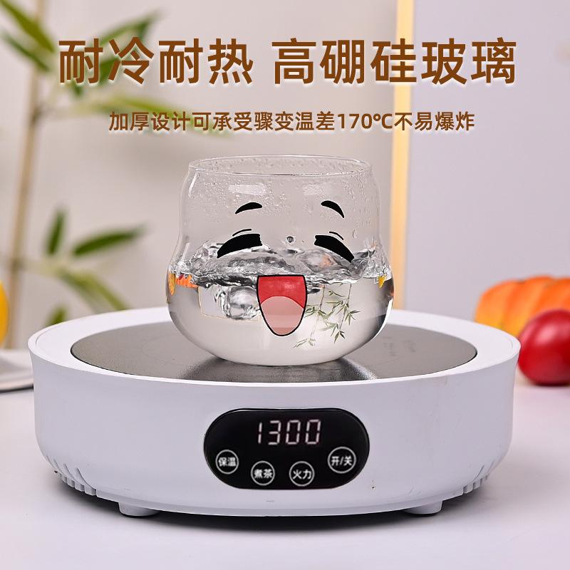 New cartoon double-layer high borosilicate glass cup with lid, high appearance level, home double-layer insulated cute restaurant coffee cup Specification drawing
