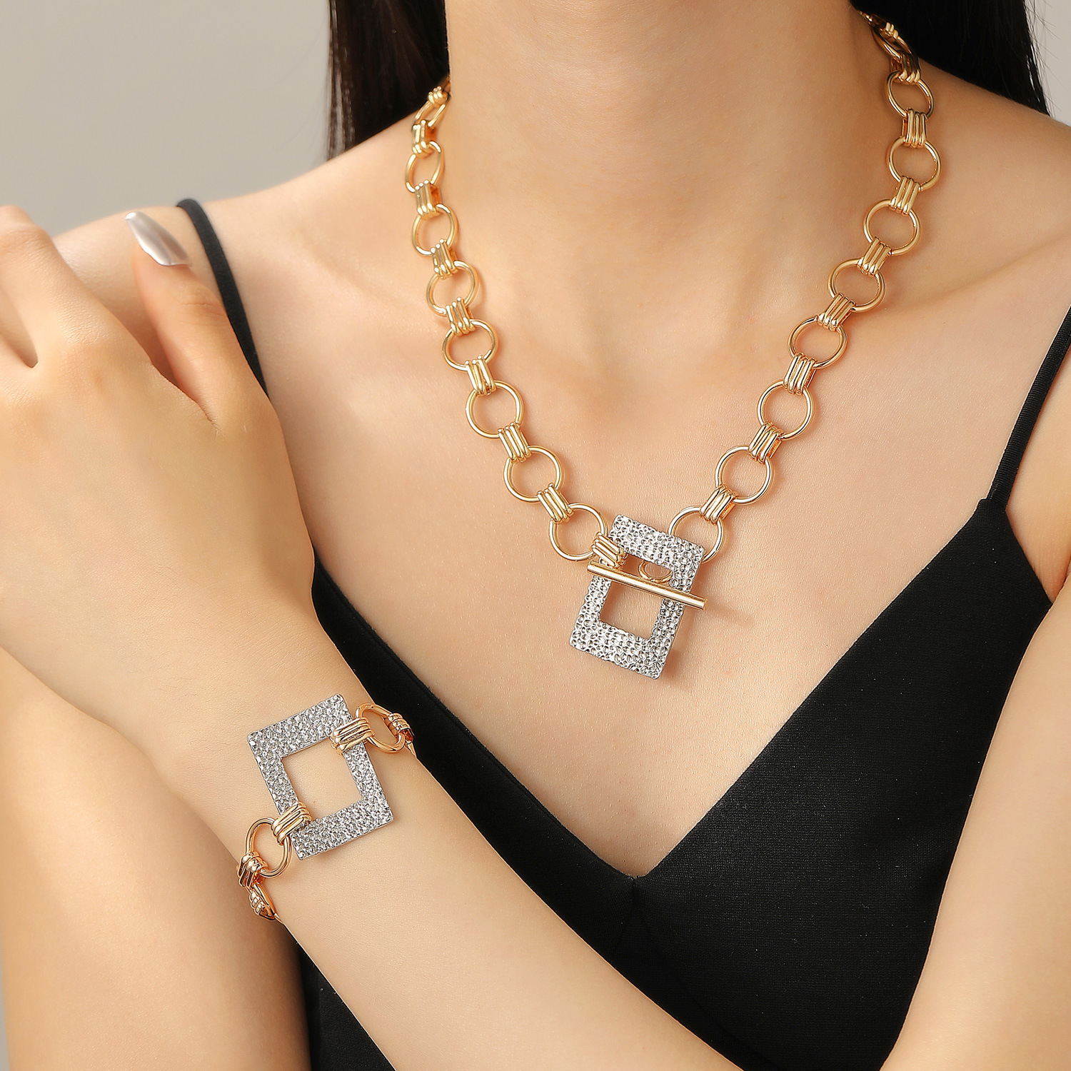 European and American cross-border niche necklace, bracelet, set of jewelry, high-end female hip-hop punk Z-shaped collarbone chain, men's accessories Specification drawing