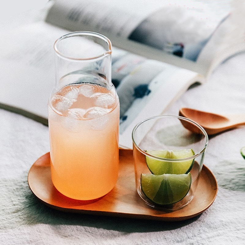 Creative Japanese-style single-person drinking high borosilicate glass teapot with single-cup high-temperature resistant glass cold water bottle set juice pot Specification drawing