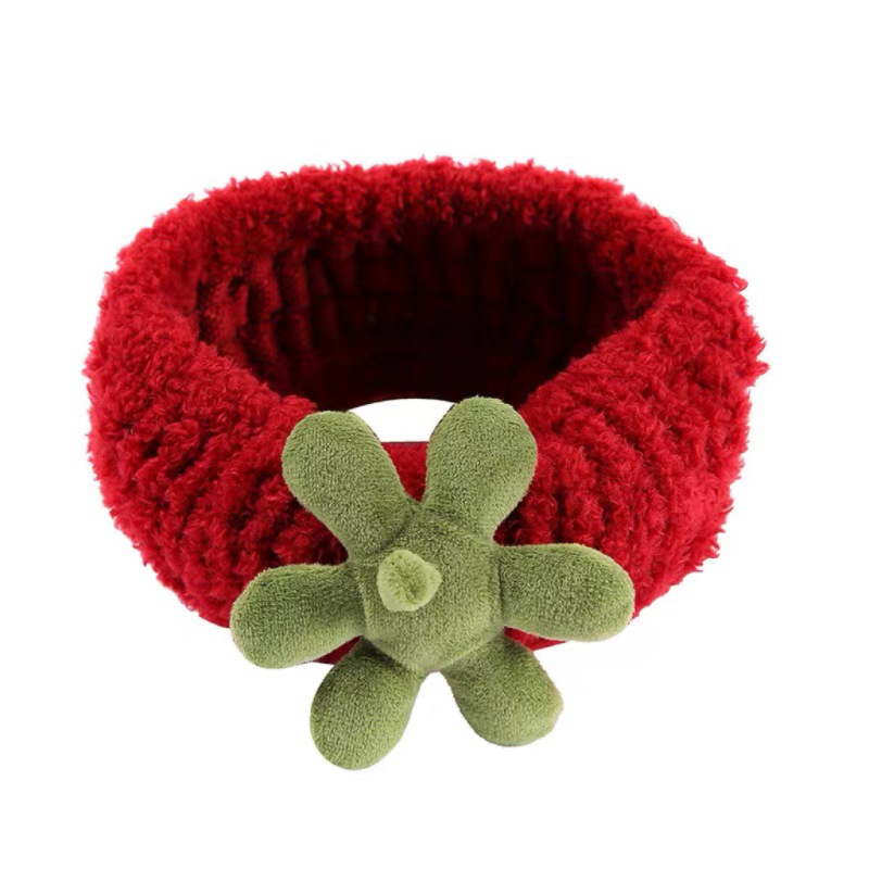 Cute red strawberry plush face wash hair band, women's mask headband, makeup special hair tie, hair band and hair bundle Item Picture