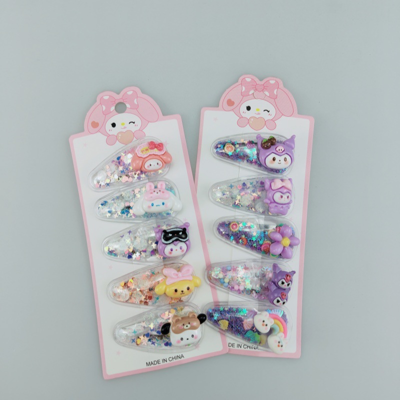 Sanrio flowing sand hair clips for children, Kuromi Girls' bangs and broken hair clips, sweet little clips for girls Item Picture