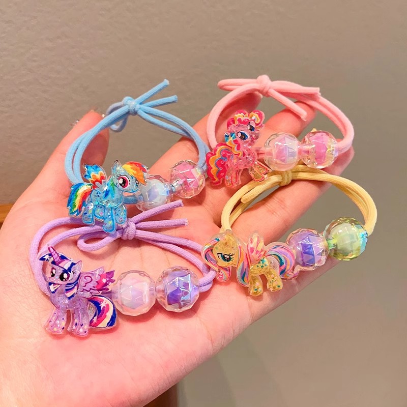 Diamond-cut cartoon My Little Pony with knotted rubber bands, cute headwear, hair bands, student hair accessories, high-elastic hair ties, girls Application Scenario