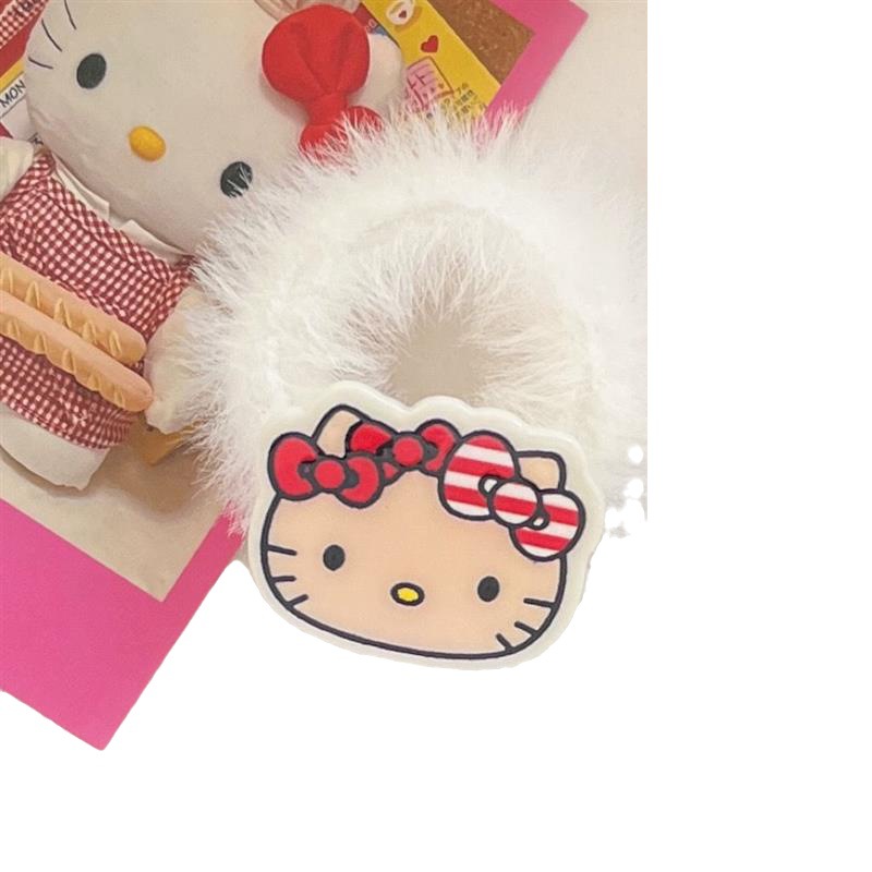 Black Hello Kitty towel ring, plush hair tie, cartoon ins hair tie, couple and best friend hair tie, cute and sweet hair accessories Item Picture