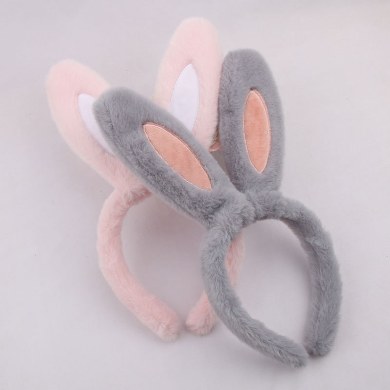 Korean cute rabbit-ear hair bands, live-streaming photos by Internet celebrities, plush headwear, cartoon amusement park face-washing headbands and hair clips full figure