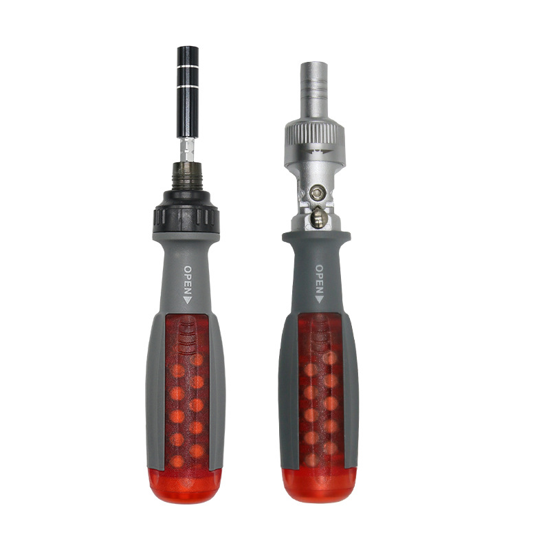 10-in-1 ratchet screwdriver set with hidden bits, multi-functional flat-head and cross-shaped screwdriver combination tool Item Picture