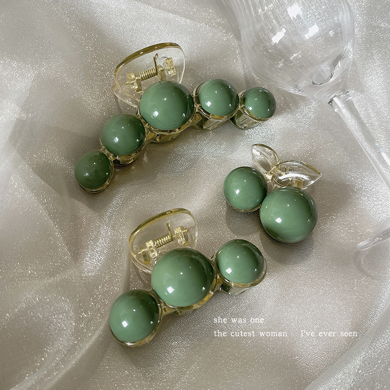 Green beaded claw clip for women, high-end shark clip, new acrylic large and small size headwear, hairpin headwear full figure