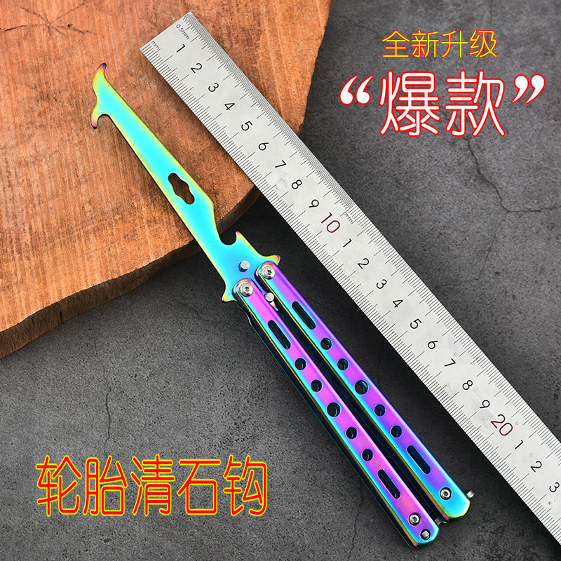 Factory wholesale stainless steel folding car tires, stone cleaning hooks, stone digging hooks, stone picking tools, unsharpened practice knives full figure