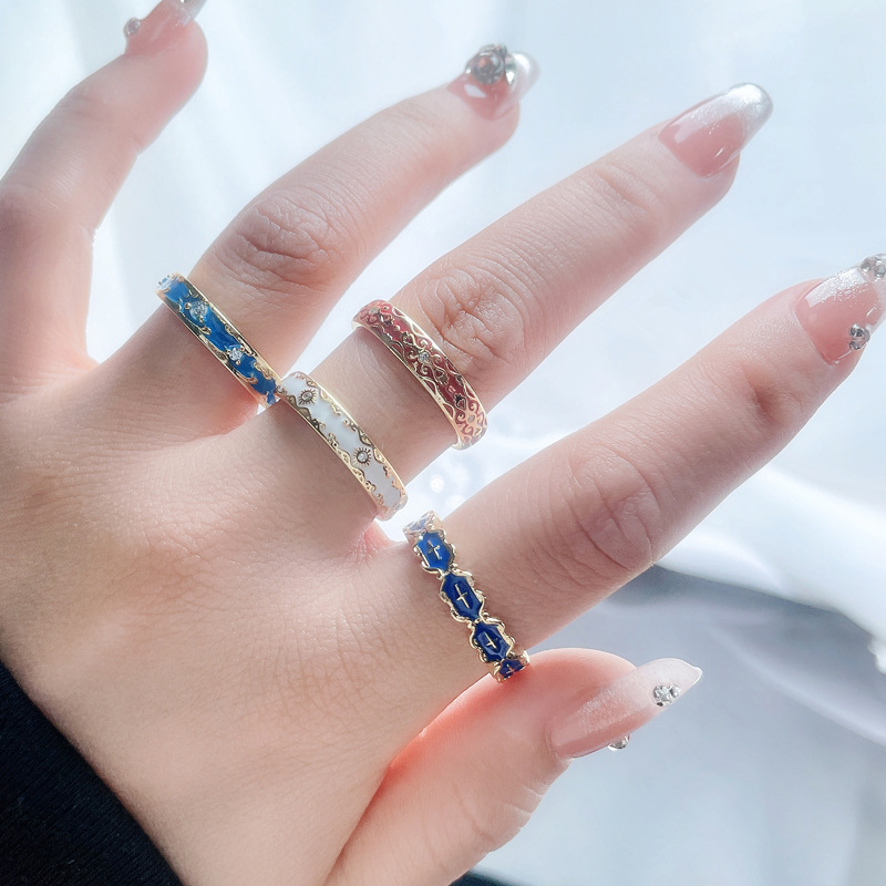 New Chinese-style national trend retro drip glaze open ring, a niche design for women, sweet and cool, individual, versatile and elegant ring details Picture