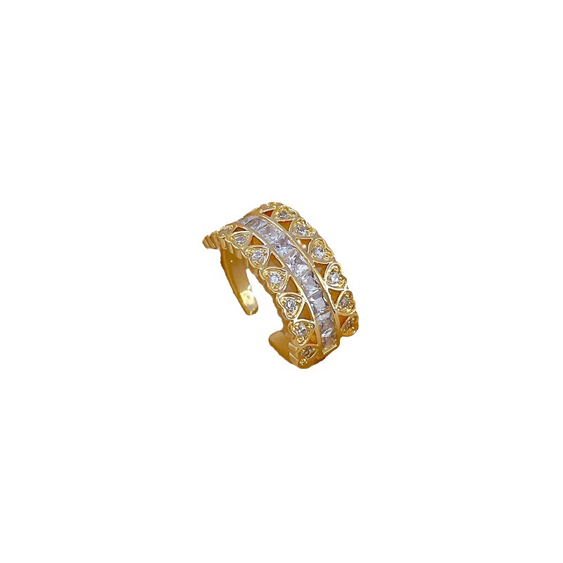 【 Real Gold 】 Heart-shaped zircon ring with adjustable opening, simple Japanese-style jewelry, couple rings Item Picture