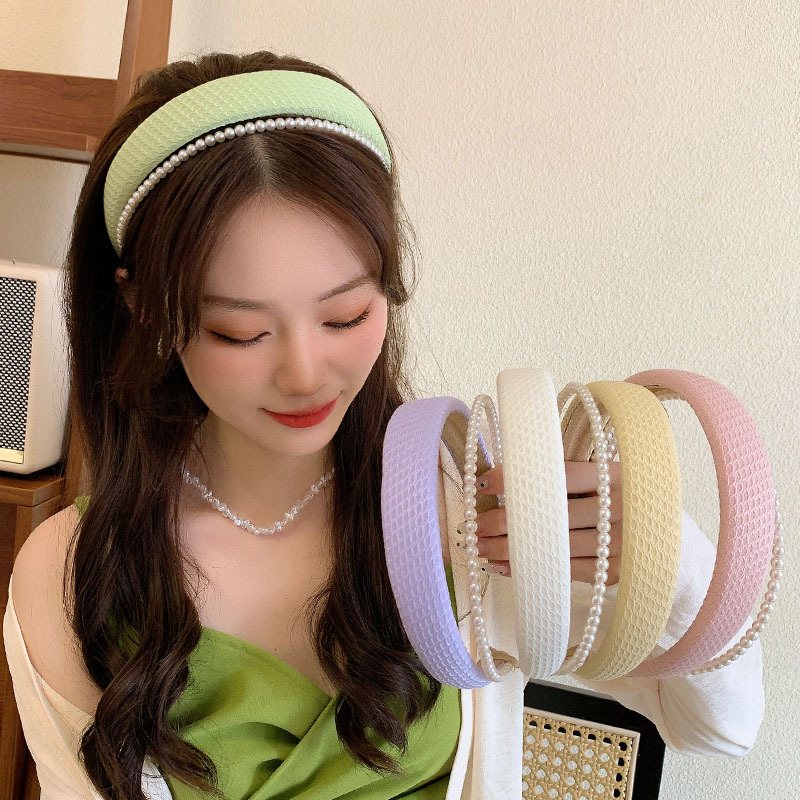 Pearl candy-colored sponge hair band, retro sweet princess style, 2023 new Korean-style hair accessory compression headband Specification drawing