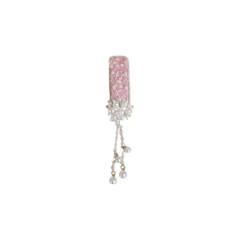 Pink diamond pearl tassel hair clips with a high-end feel, side clips, new Chinese-style headwear, bangs clips, hair clips, Hanfu hair accessories Item Picture