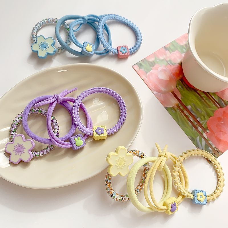 Colorful rubber band hair ties that won't damage women's hair, high-elasticity hair ties, sweet summer flower hair bands, simple and versatile hair accessories Application Scenario
