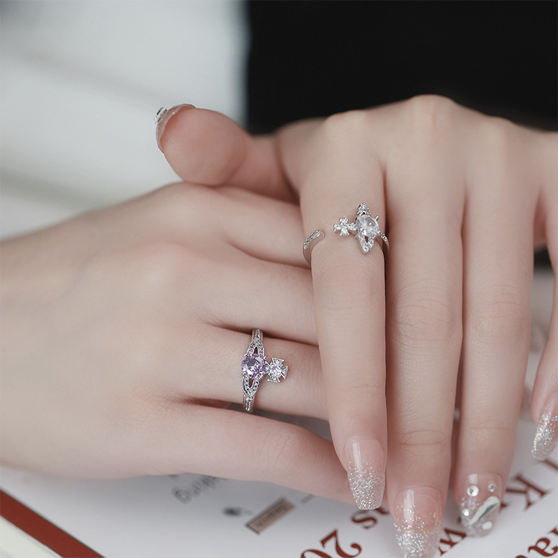 Super sparkling Western Queen, full diamond Saturn ring, niche design, geometric personality, high-end feel, adjustable open ring, trendy for women full figure