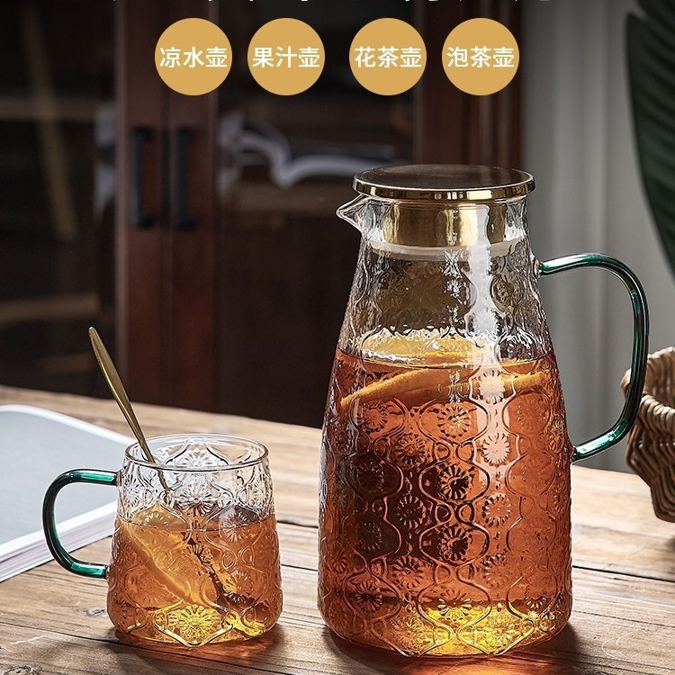 High-appearance-level household large-capacity cold water kettle, high-temperature resistant crabapple flower tea brewing cold water kettle, high borosilicate water set details Picture