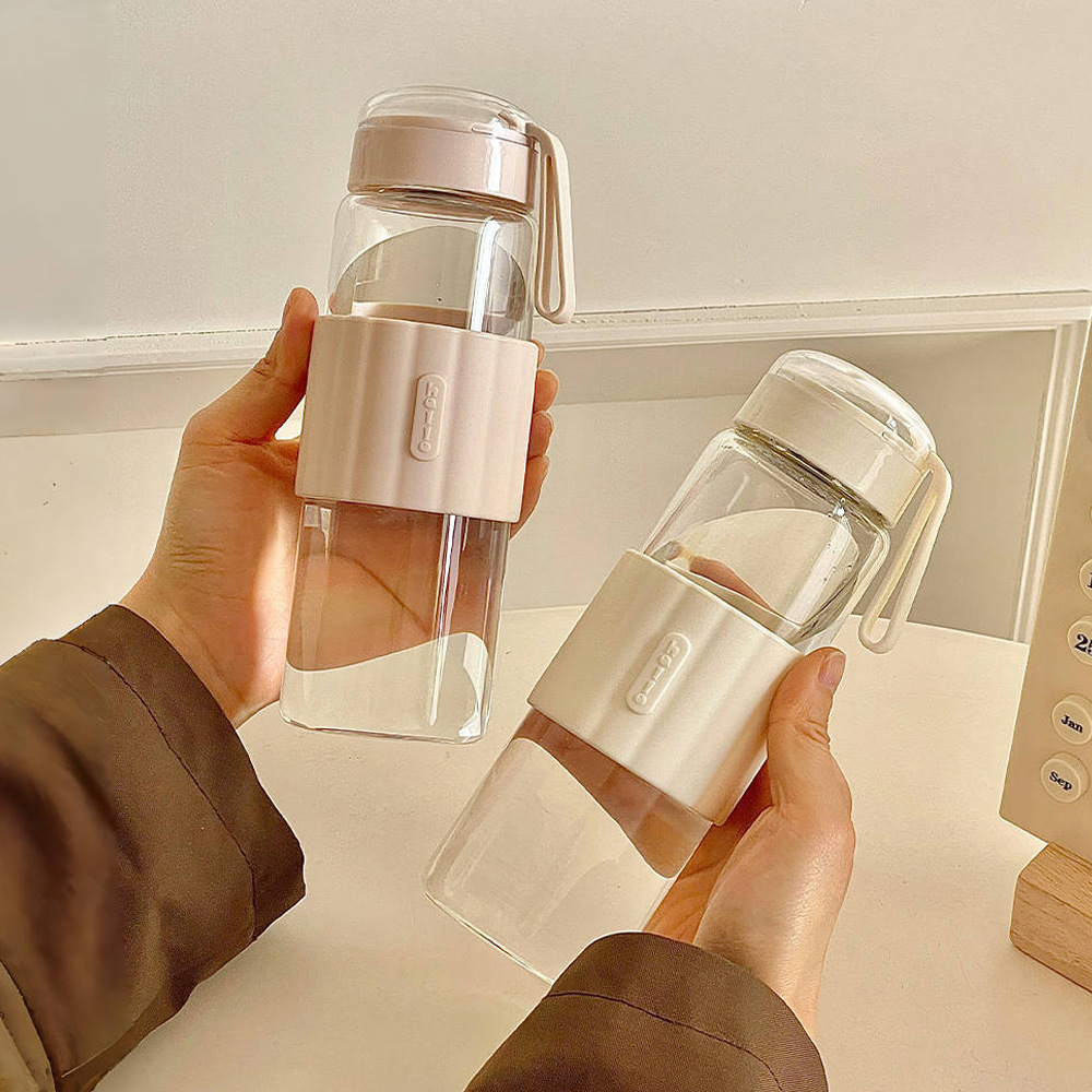 Simple high-silicon boron glass cup, Korean version with tea separator, girls' water cup, fresh and portable, summer heat-resistant tea brewing cup details Picture