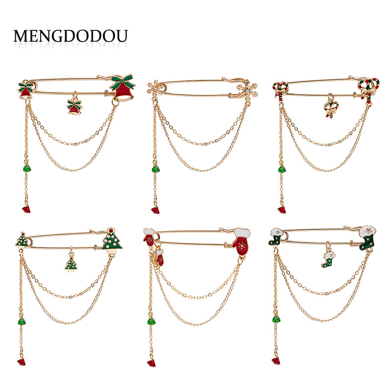 New Christmas series brooches, fashion clothing accessories, chain bells, brooches, brooches in stock for wholesale full figure