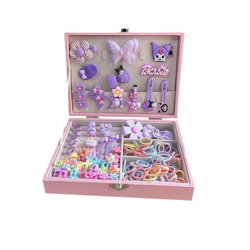 High-end children's hair accessory set gift box, birthday hair band, hair clip, rubber band headwear for girls, cute jewelry box for little princesses Item Picture