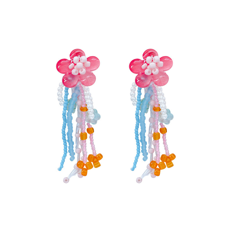 Summer Dopamine Flower Earrings for Women, 2025 New style, elegant long stud earrings, niche design, versatile earrings Item Picture