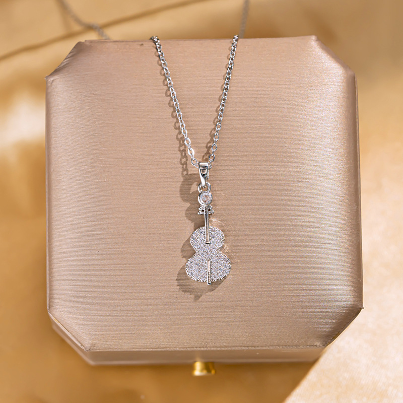 Korean version simple silver violin necklace, women's niche design sense, Internet celebrity collarbone chain, ins style accessory wholesale full figure