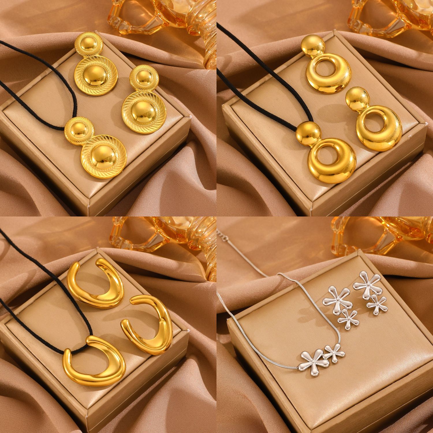 Cross-border grand, fashionable and simple style titanium steel water drop pendant necklace earrings two-piece set long pull-out high-end accessories Specification drawing
