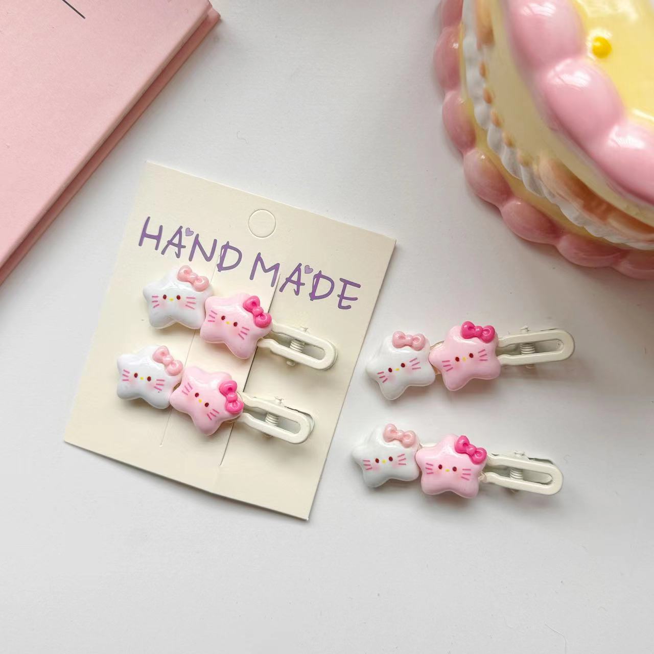 Cute cat Ins-style bow star accessories, diy hair accessories, cream phone case accessories, resin accessories full figure