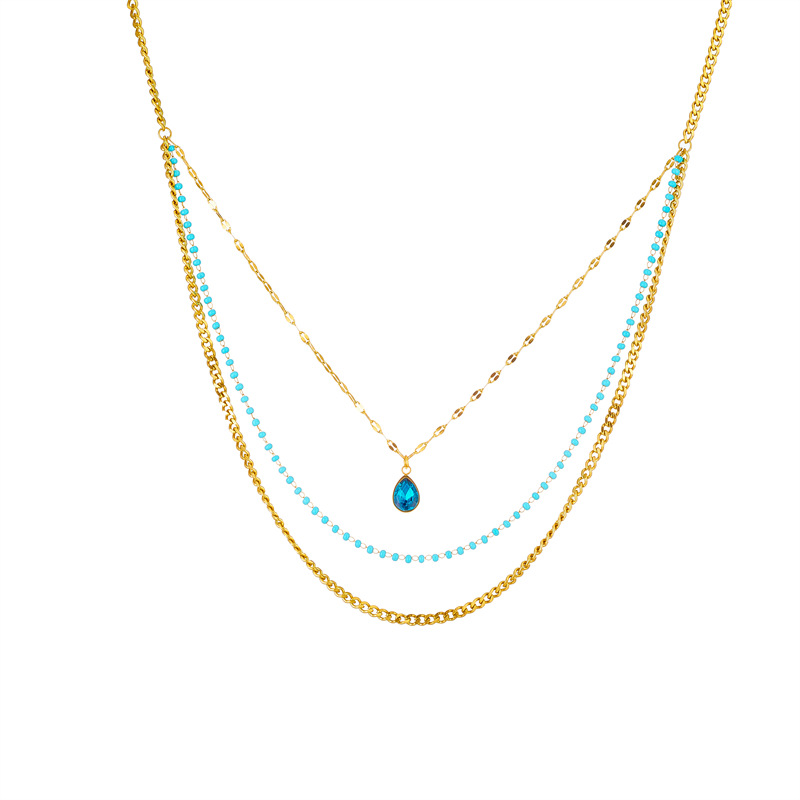 A high-end retro titanium steel necklace with a multi-layer stacked chain water drop pendant and a unique European and American style Item Picture
