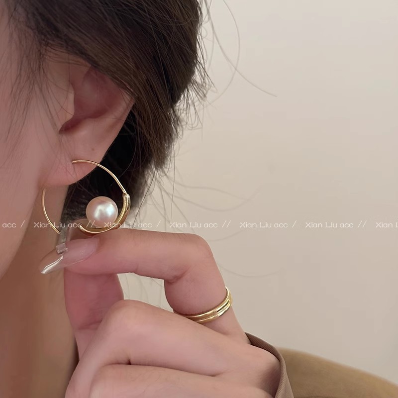 French simple and fashionable pearl ear rings for women, 2025 new style, personalized and versatile earrings, high-end and unique style, earrings Specification drawing