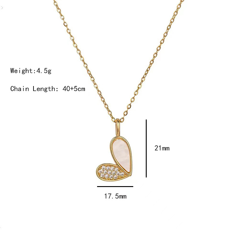 A white mother-of-pearl heart-shaped necklace with a unique design sense for women, a diamond-encrusted heart-shaped pendant, and a trendy light luxury style fashionable collarbone chain Item Picture