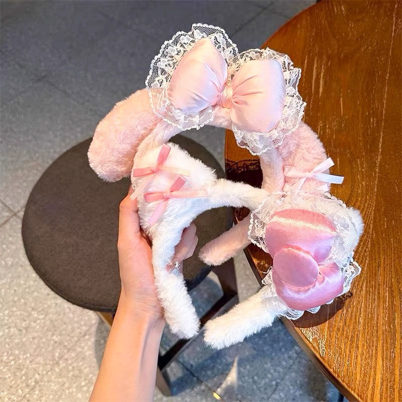 Cute pink bow Melody hairband, cartoon plush face wash headband, Halloween black Kulomi hair accessory details Picture