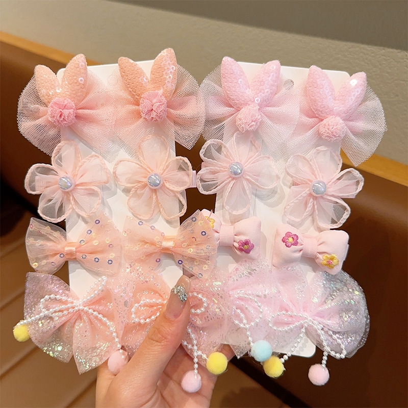 Children's mesh bow hair clips, princess super fairy fabric flower clips, girls' broken bangs without damaging hair hairpins Application Scenario