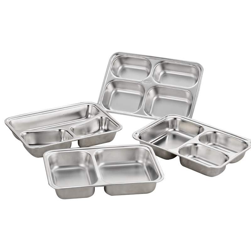 Chinese-style thickened compartments with LIDS lunch boxes for students, adults and children, school lunch boxes, 304 stainless steel fast food plates Item Picture