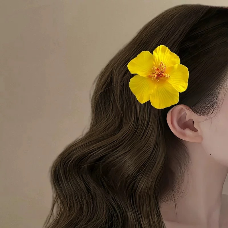 Sweet seaside beach hibiscus flower headwear, Hawaiian vacation style flower hair clip, Bohemian frangipani hair accessory Specification drawing