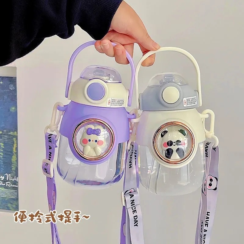 Cute and adorable large-belted cups with high appearance standards, portable straw cups, large-capacity cartoon dolls, children's straw cups wholesale Specification drawing