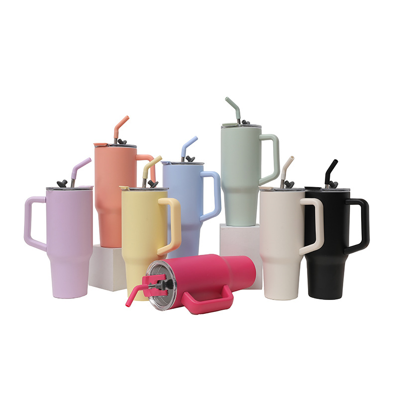 Cross-border Amazon stainless steel handle car cup, double-drinking large-capacity straw cup, home solid-color light luxury insulated cup Specification drawing