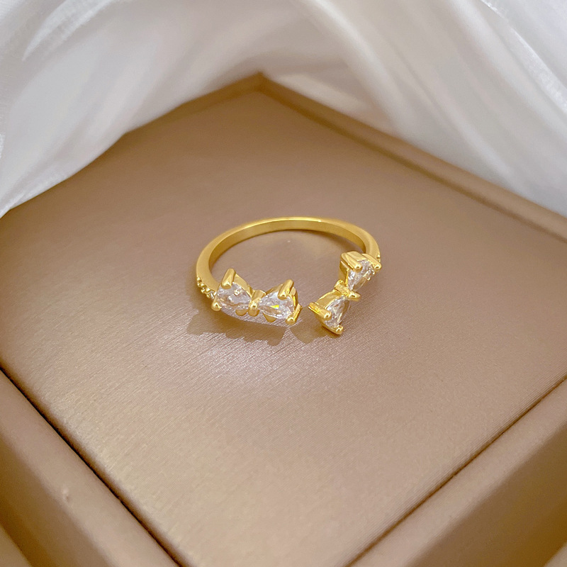 【 Real Gold 】 A simple Japanese-style wristband with adjustable opening and a bow-shaped full diamond ring for couples Specification drawing