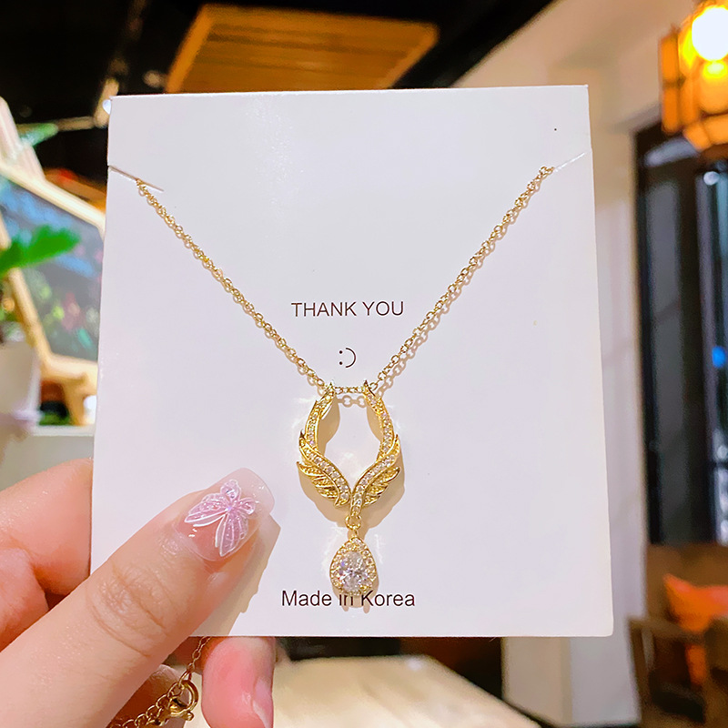 Light luxury full diamond water drop Angel's tear titanium steel necklace, women's niche style, versatile collarbone chain, popular online accessory wholesale details Picture