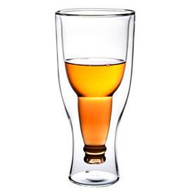 Double-layer inverted beer bottles, beer mugs, double-layer glass cups, vacuum cups, transparent juice cups, creative bar cups Item Picture