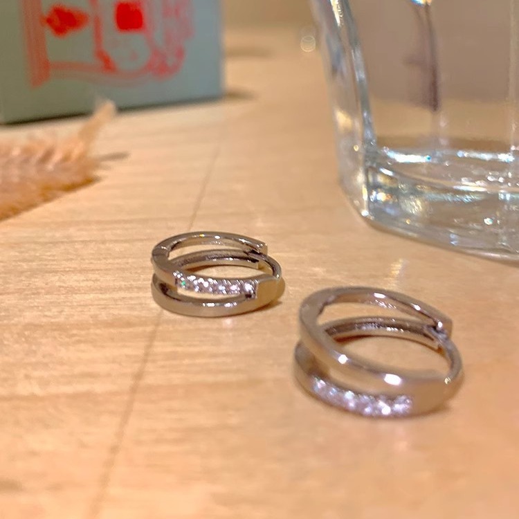 High-end full-diamond double-layer C-ring ear studs, a unique and cool female style, and a Korean hot girl's best-selling ear accessory Specification drawing