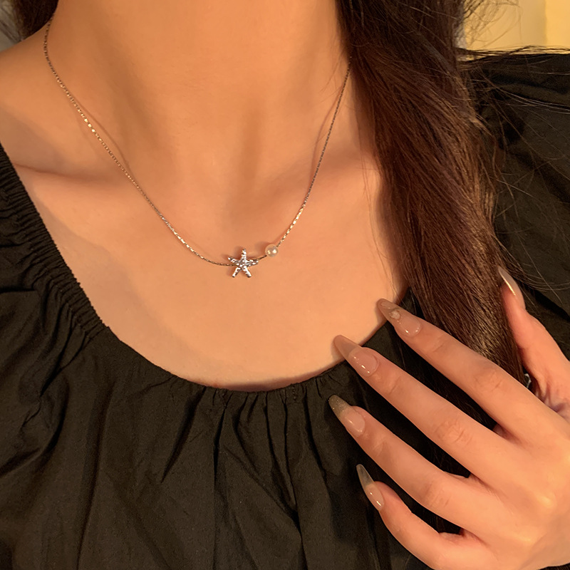 Summer starfish pearl necklace accessory, women's pendant, beaded, simple, light luxury, niche, choker collarbone chain, high-end feel Specification drawing